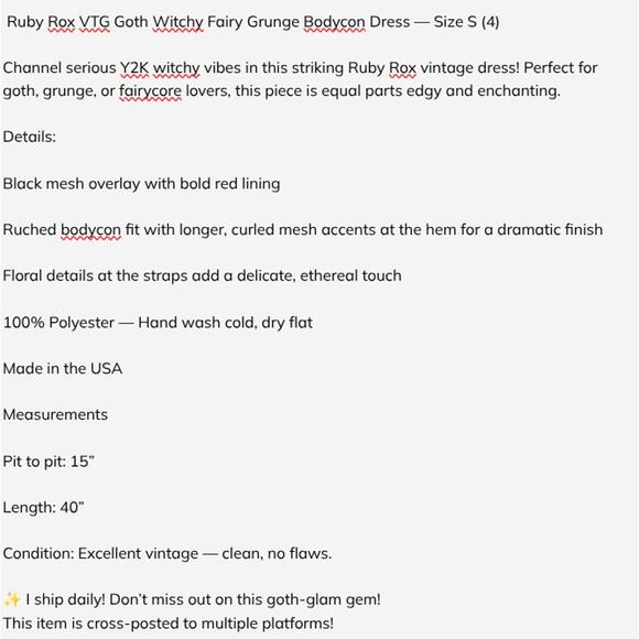 Ruby Rox VTG SZ S (4) Goth Black & Red Body Con Dress Floral Details At Strap - Picture 7 of 7